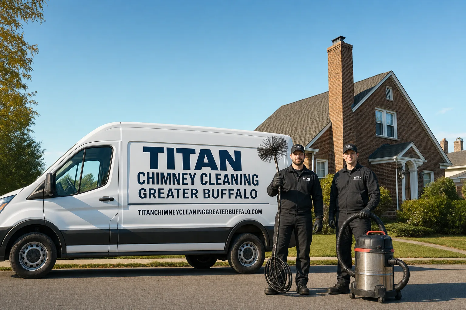 Titan Chimney Cleaning Greater Buffalo service vehicle and crew in Buffalo, NY